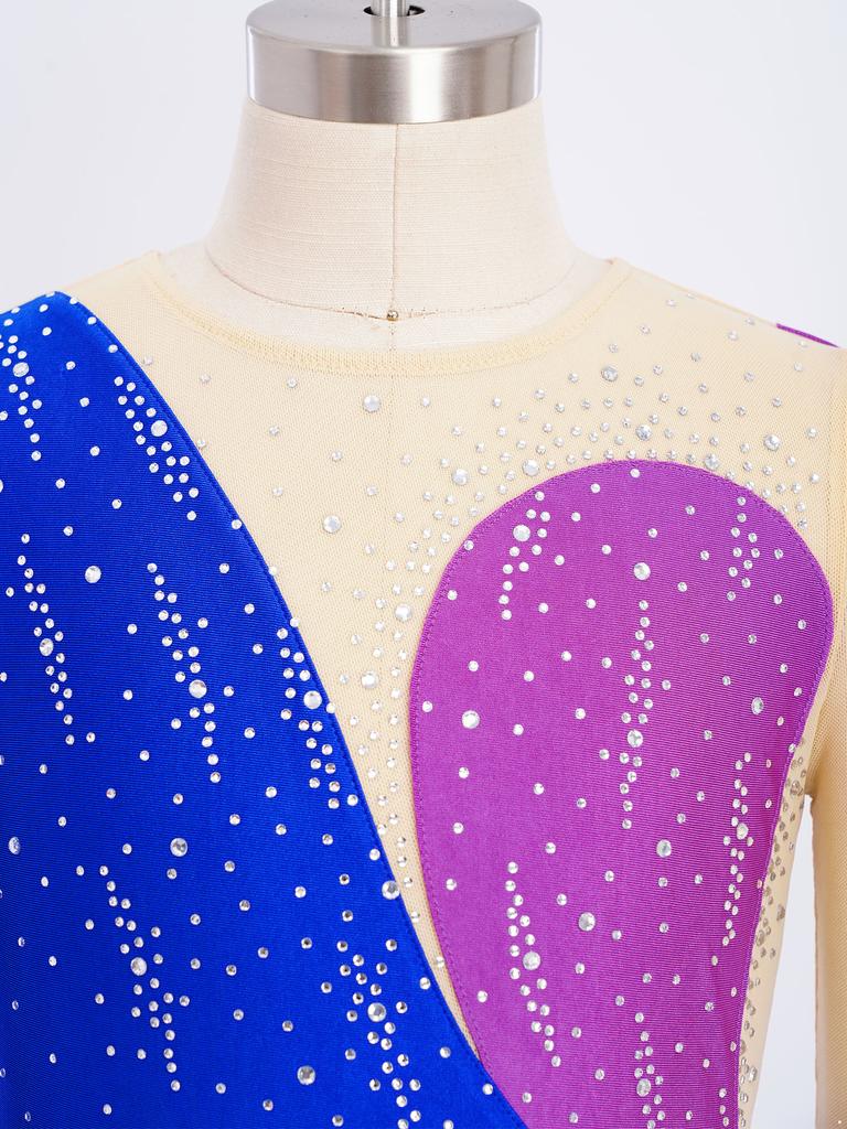 Veelzijdige Trainings- & Wedstrijdjumpsuit voor Kinderen Meisjes: Kenmerken Vingergaten, Mesh Patchwork & Strass Accenten