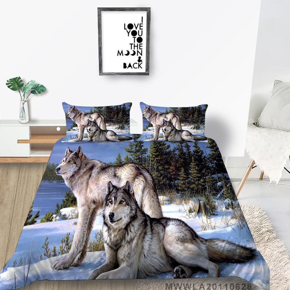 2023 neue stil Bettbezug-set mit Kissenbezug Doppel Volle Größe Bettwäsche Quilt Abdeckungen 3D Wolf Hause Textilien Junge Mann tagesdecken