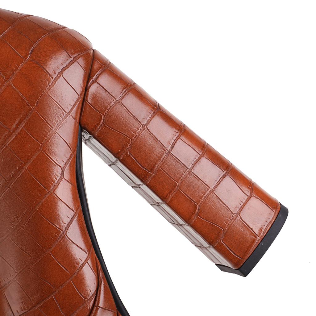 Krazing Pot PU Autumn Winter Shoes Super High Heels Stone Patterns European Design Platform Keep Warm Thigh High Boots