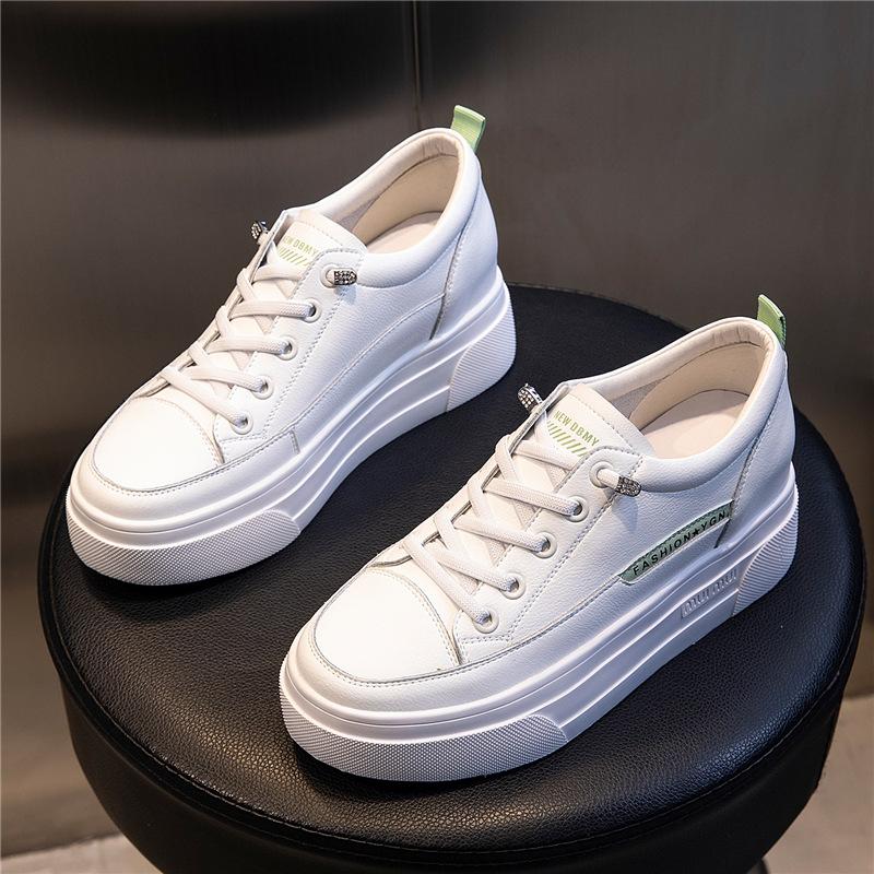 

6.5CM inner height-increasing women s shoes spring 2025 thick-soled casual single shoes women s sports flat-soled leather white shoes high heels 35