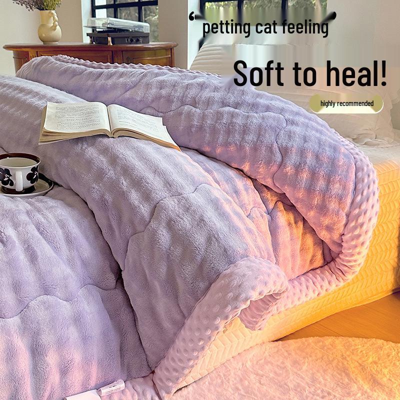 2025 Winter Imitation Rabbit Fur High-Weight Three-Layer Quilted Blanket