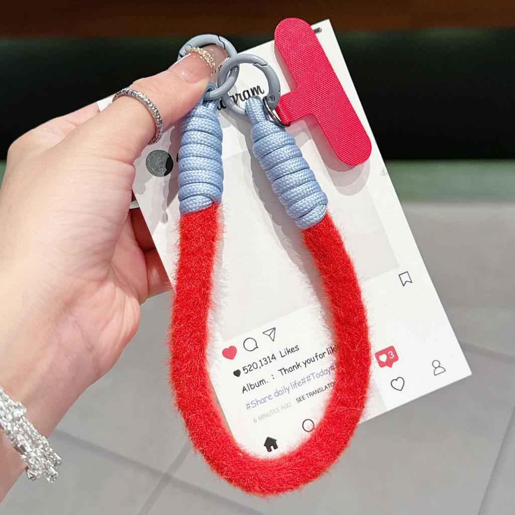 Colorful Plush Mobile Phone Wrist Lanyard with Single Buckle and Anti-Drop Feature
