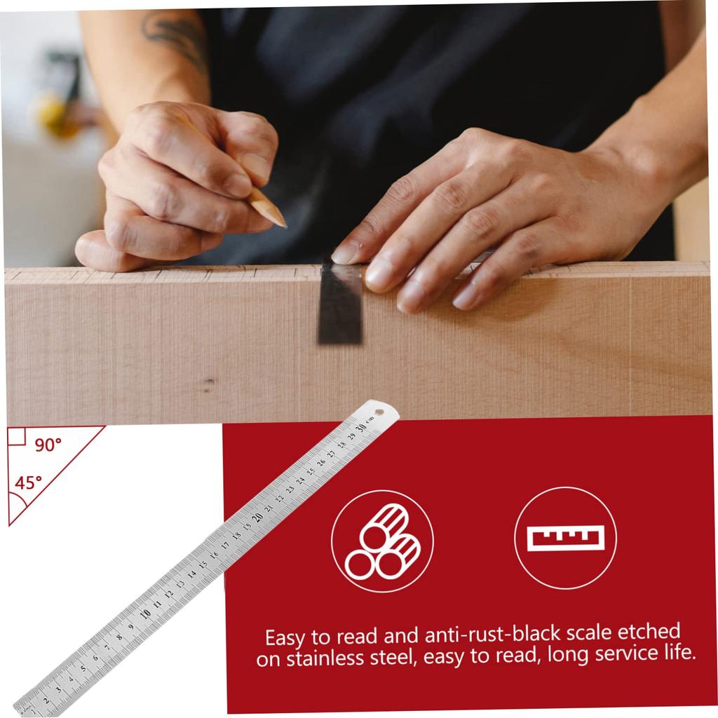 Stainless Steel Rulers, Straight Edges, Measuring Tape, for Office and Drawing, 3-Piece Set, 20cm, 30cm, 40cm, for Students, Teachers, and Engineers
