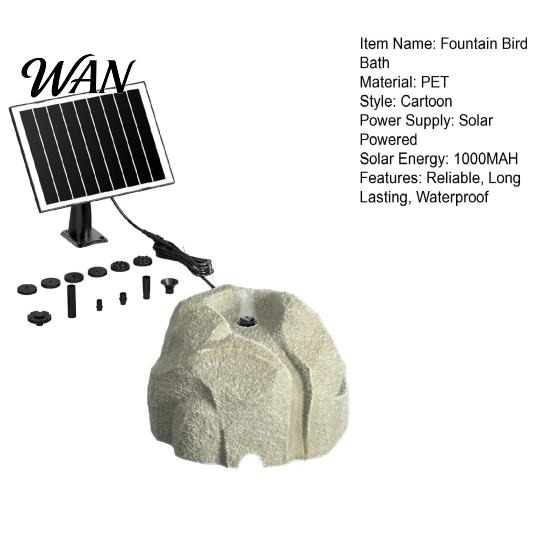 Fontaine de Jardin Écologique Solaire pour Bain d'Oiseaux Rocher Rocheux Faux Granit Pompe Alimentée par Solaire avec 8 Buses Bassin d'Eau Extérieur Patio Aquarium Pierre Naturelle