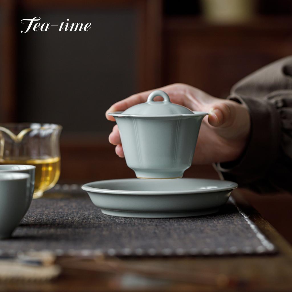 Ru Kiln Relief Gaiwan Chinese Ceramic Tea Bowl Tureen Dawan Chawan Jingdezhen Ceramics Cover Tea Maker Cover Bowl Tool Teacup