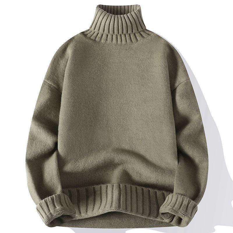 Men's High Neck Solid Color Sweater - Thick, Trendy, and Versatile Knitwear
