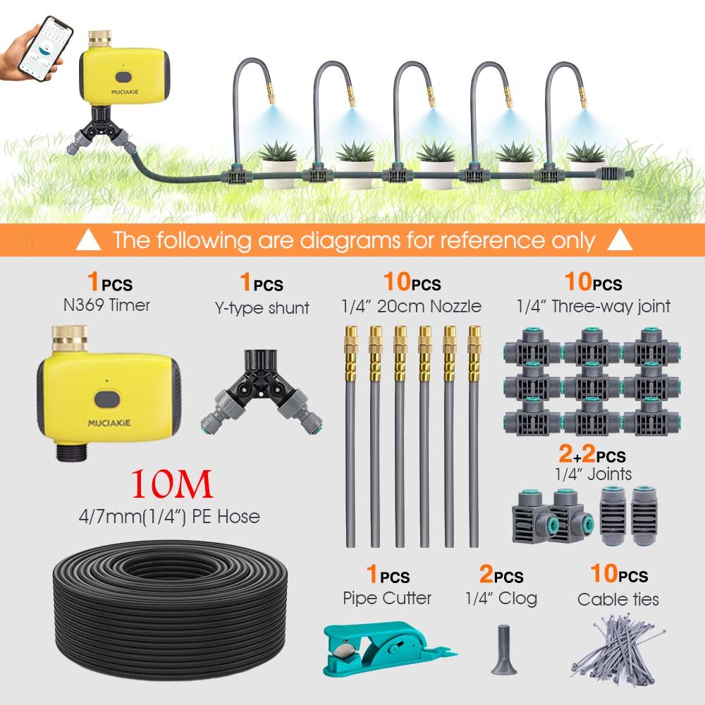 

Bluetooth Single-Zone Gardening Timer Quick Connect Flexible Bending Brass Spray Nozzle Automatic Irrigation Cooling System Kit