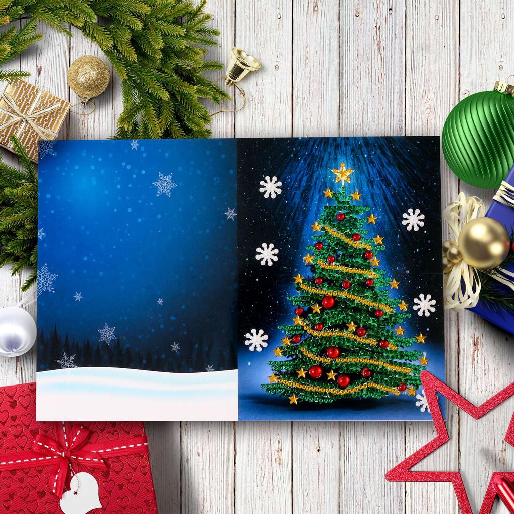 Creative 5D Bright Diamond Painting Greeting Card, Christmas Card Diy Holiday Greeting Card Handmade Greeting Card