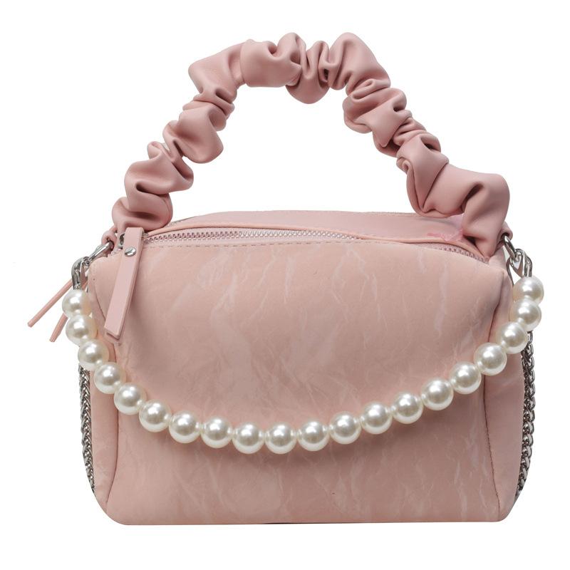 Autumn and Winter New Bag Women's Fashion Shoulder Messenger Bag Texture Beaded Candy Color Casual Square Bag