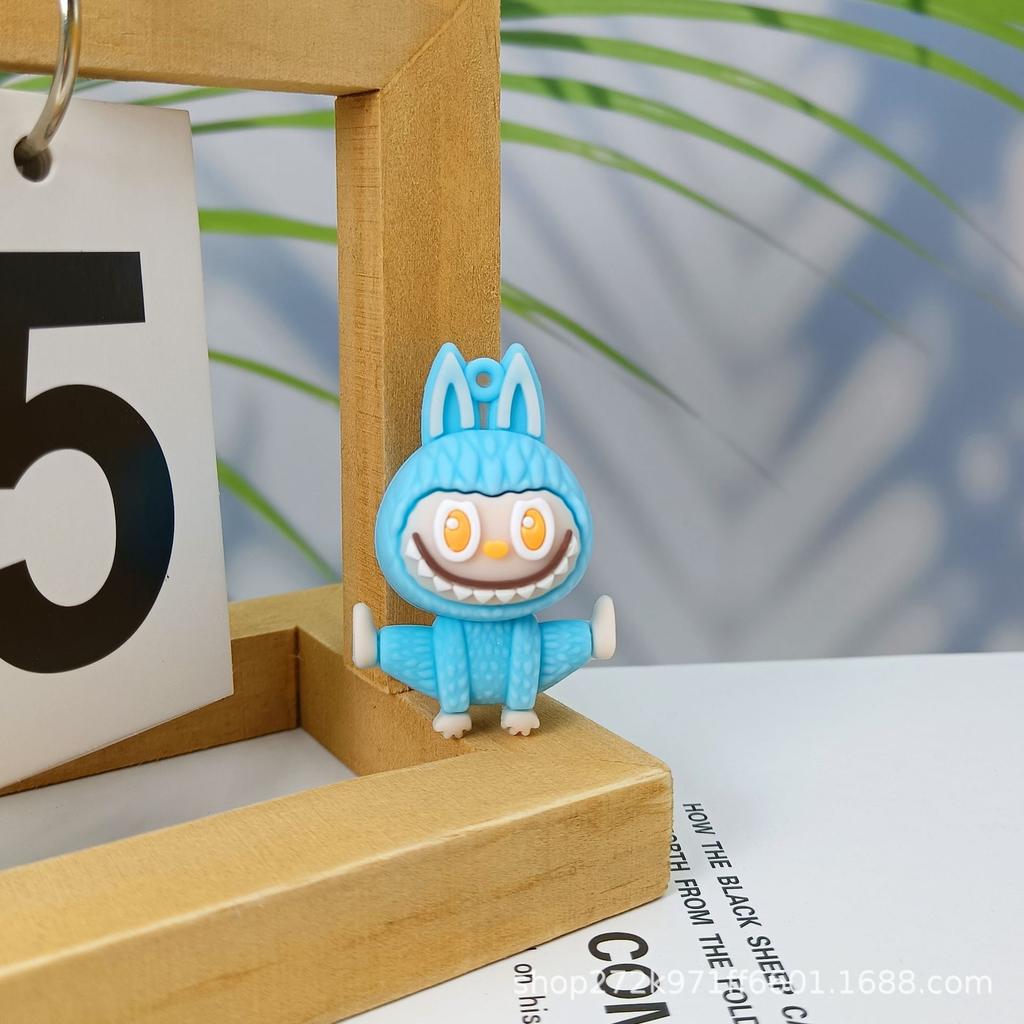 6pcs Yoga Labubu Keychain 3D Doll Labubu Backpack Pendant
