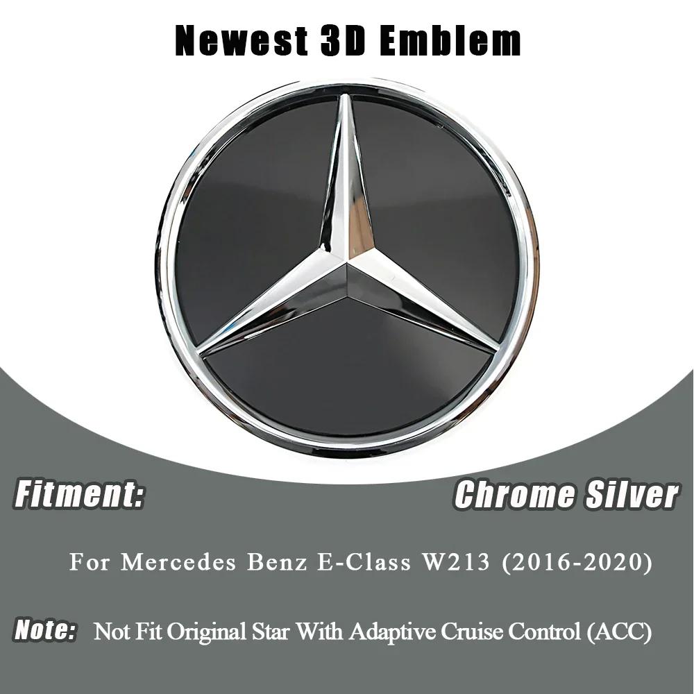 Calandre avant 3D Miroir Étoile Emblème Logo Noir Brillant et Argent Chrome Pour Mercedes Benz Classe E W213 2016-2020 E200 E2