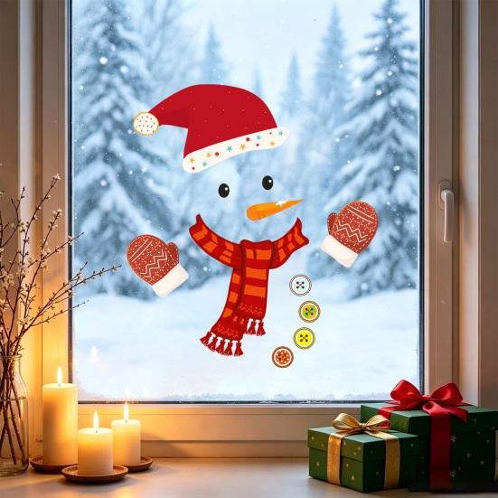 Festive Indoor Wall Art Christmas Snowman Static Window Stickers, Removable PVC Glass Decals, Waterproof Seasonal Door Stickers Winter Clings for Home