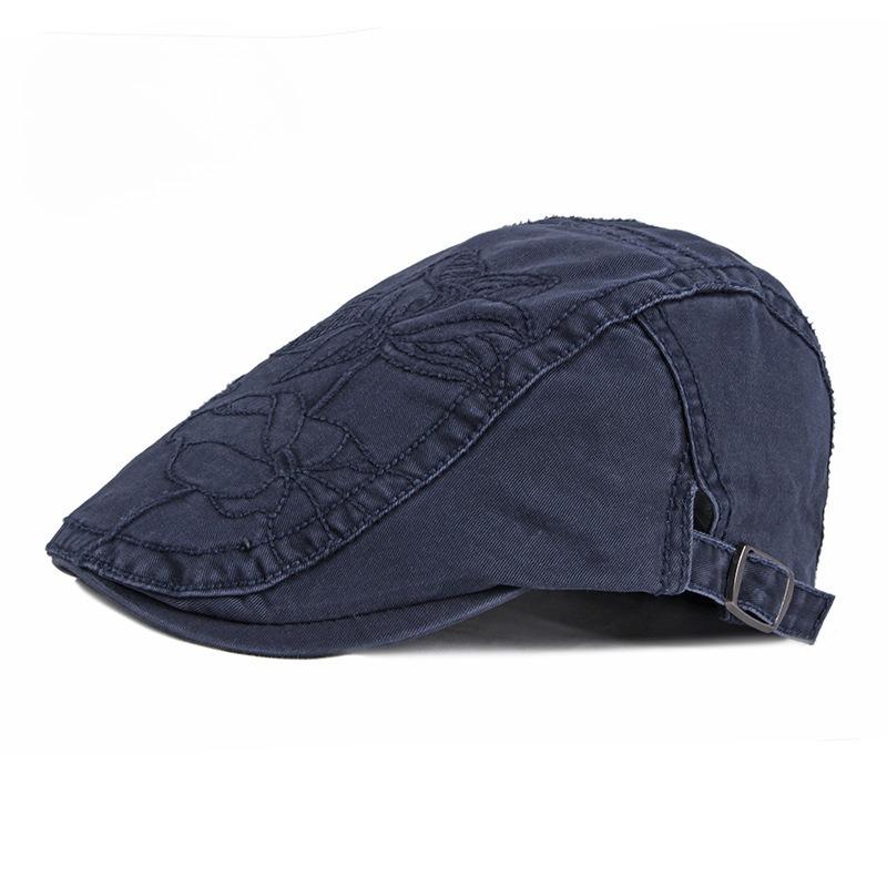 Chinese Style Floral Embroidery Beret for Men Women Washed Cotton Retro Flat Cap British Vintage Newsboy Hat Sun Protection Outdoor Cabbie Cap
