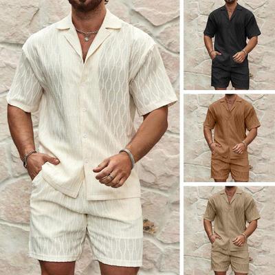 Male's Summer  Cotton and Linen Loose Short Sleeved Shirt and Shorts Set