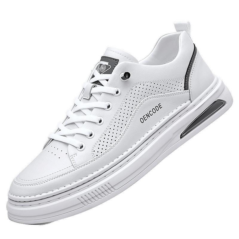 Summer Little White Shoes Men's Cowhide Tide Shoes Breathable Men's Shoes Comfortable Height Increase Men's Casual Shoes Versatile Board Shoes