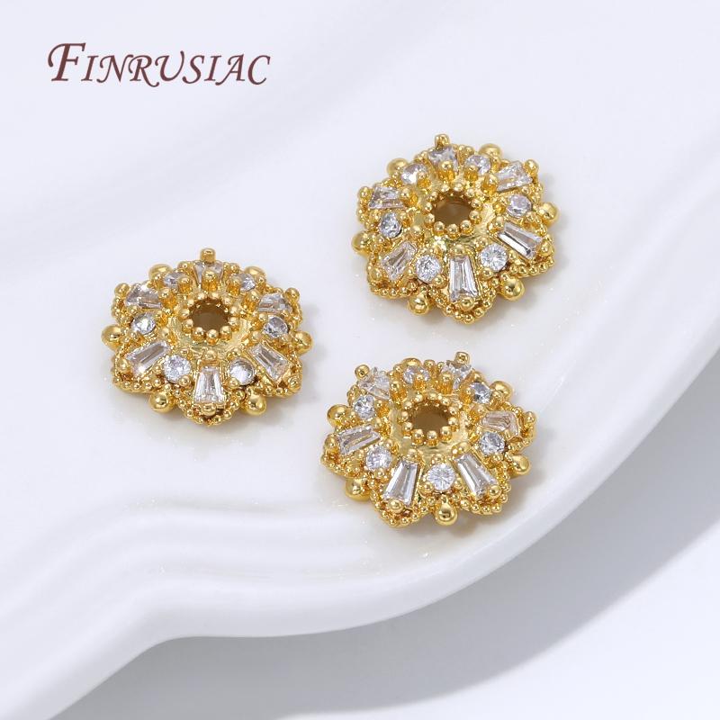 2/4/6Pcs 18K Gold Plated Zircon Beads Caps For Jewelry Making,Round Caps For Beads,DIY Bracelets&Necklaces Accessories