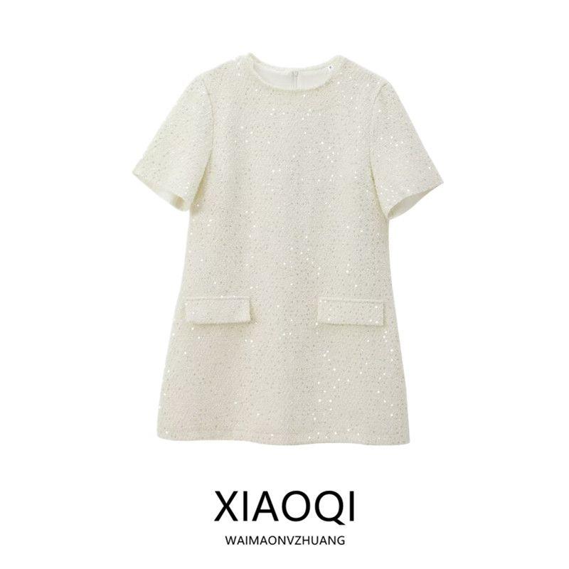 Fashion Style 2024 Fall and Winter New Women's Clothing Easiest for Match Sequin Short Sleeve Round Neck Mini Dress 8714933