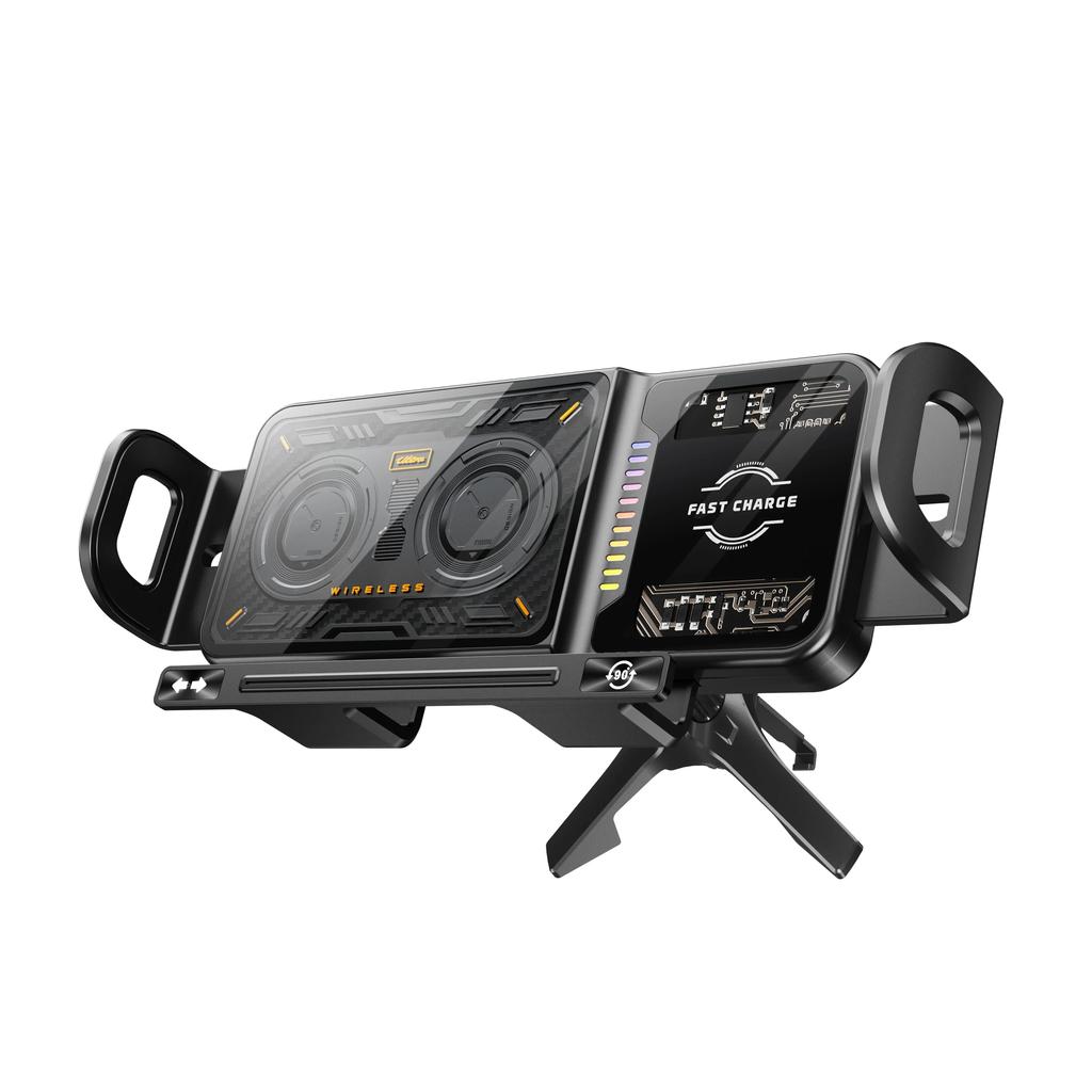 Dual Coil One-Touch Rotatable Car Phone Holder Wireless Charger for Samsung Galaxy Z Fold 7 6 5 4 Z Flip S25 S24 S23 S22 iPhone