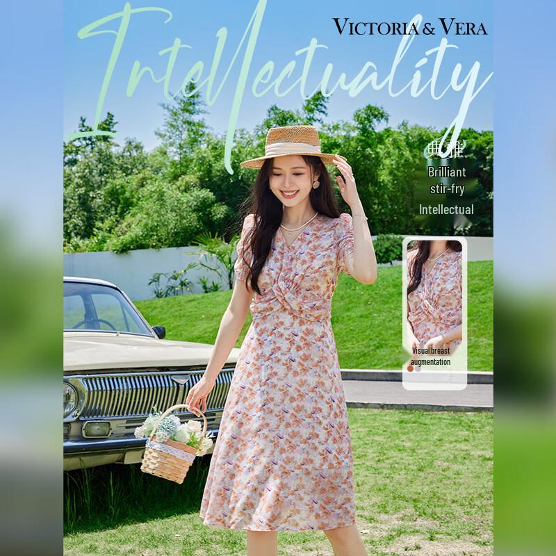 VICTORIA&VERA Floral V-Neck Midi Dress L