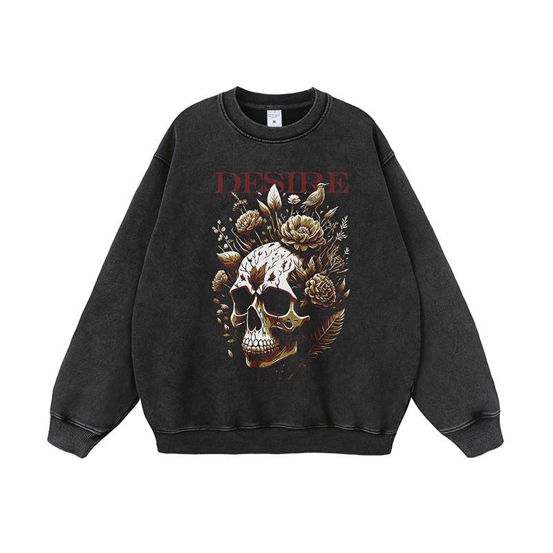 Oversized Skull Print Hoodie Men Women Streetwear Casual Long Sleeve Cotton Sweatshirt