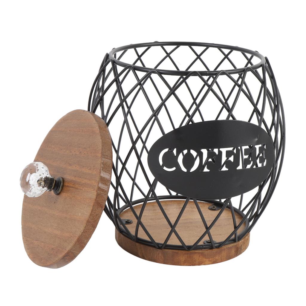 Coffee Capsule Holder Fruit Shaped Stylish Coffee Pod Storage with Wooden Base Lid Home Decor Black