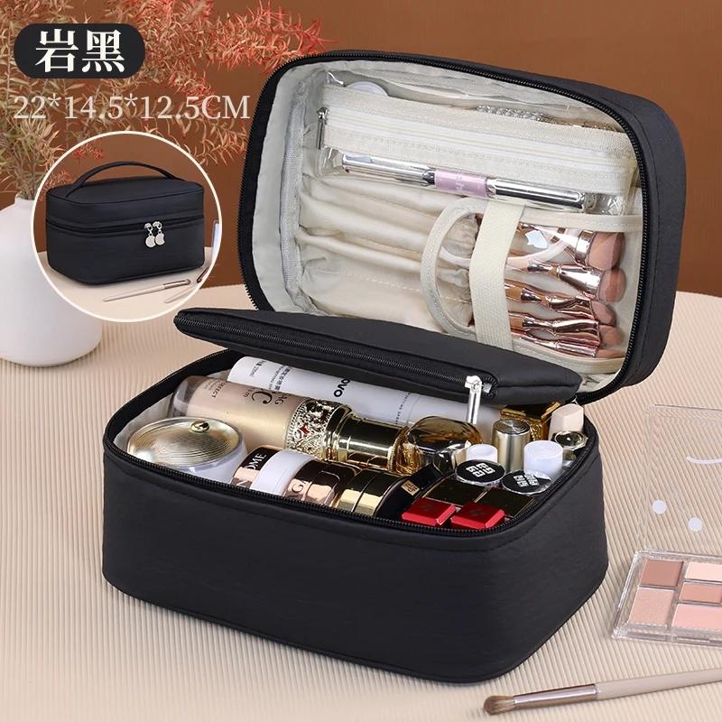 Große Kapazität Kosmetiktasche für Damen Reise Kosmetiktasche Wasserdicht PU-Leder Toilettenartikel-Organizer mit kleiner Tasche Samt-Innenfutter