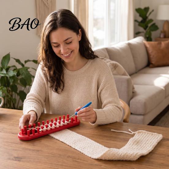 Shawl Knitting Tool Long Loom Hook Set, Beginner for DIY Hat Wool Supplies Scarf Shawl, Plastic Rectangular Yarn Weaving with Crochet Blanket Making