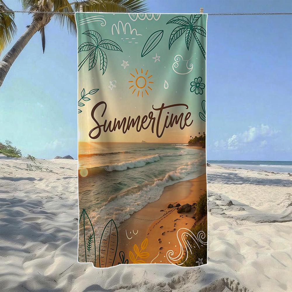 

Summer Vibes Tropical Beach Scene Beach Towel, Soft Durable Quick-Drying, Ideal For Summer Beach, Swimming & Camping W40*H60(CM)