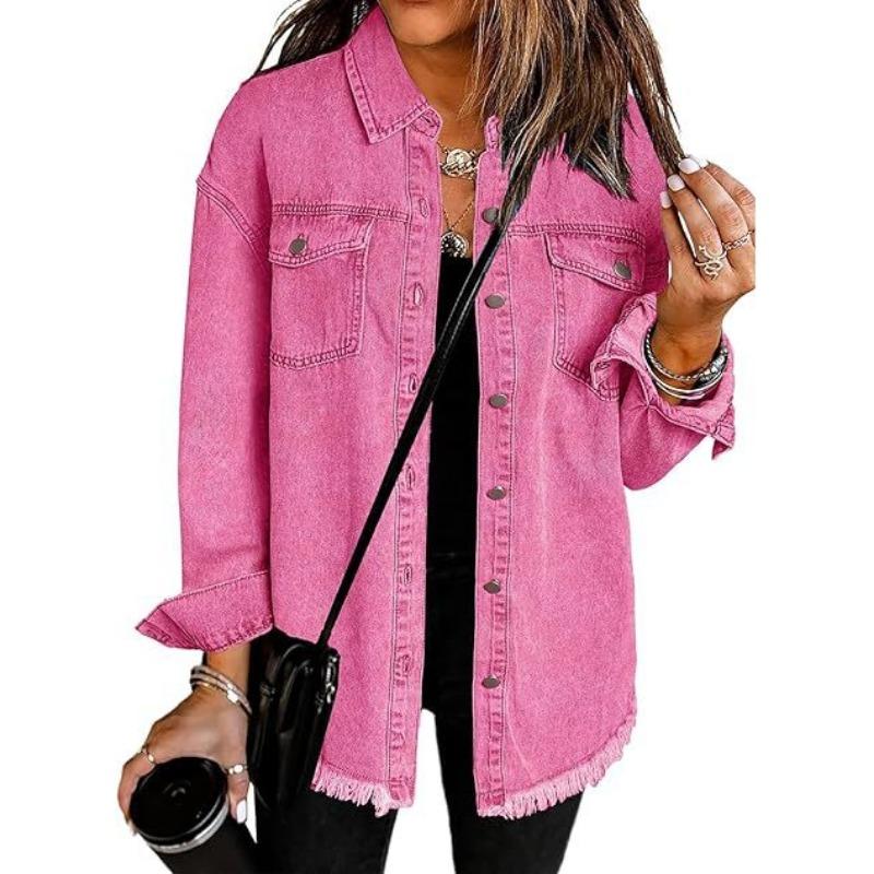 Frayed Edge Denim Loose Casual Long Sleeve Shirt Outerwear