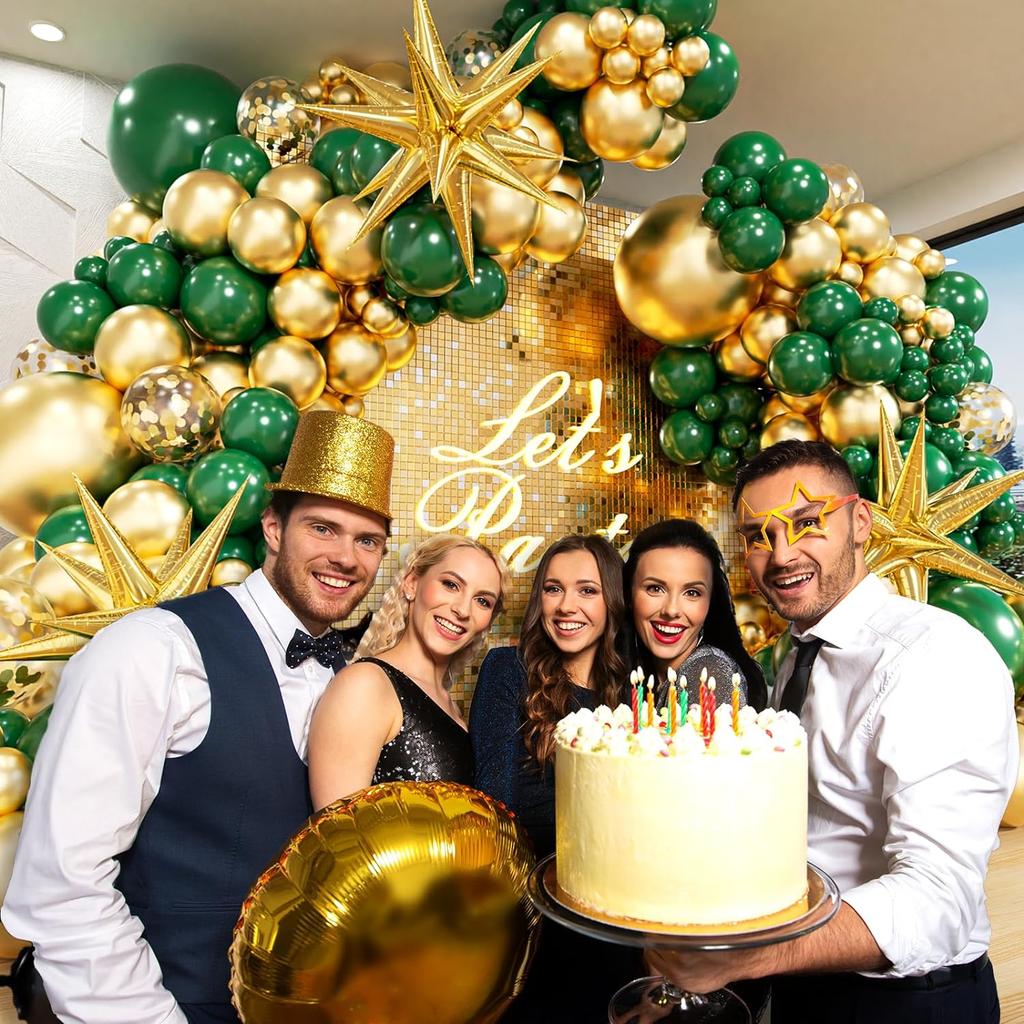 125 Stück grünes und goldenes Latexballon-Set, geeignet für Geburtstagsfeiern, Hochzeiten, Valentinstags-Partydekorationen