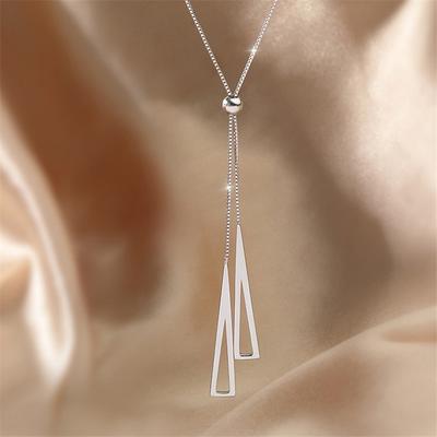 925 Sterling Silver Tassel Long Triangle Charm Pendant Choker Necklace For Girl Women Statement Wedding Jewelry Dz524