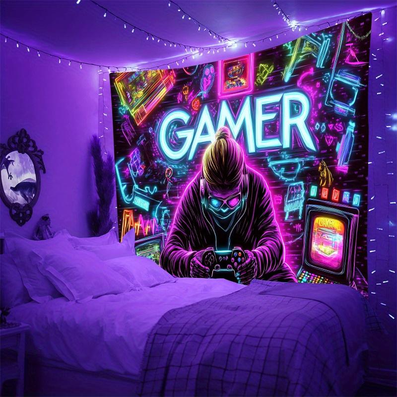 VIKAMA Trendy Gamer Tapestry Neon Esports Player Mural Living Room Feature Wall Gaming Decor Street Style Music Party