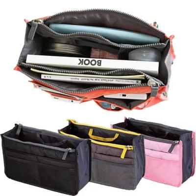 Women Cosmetic Organizer Bag Nylon Travel Insert Organizer Handbag Foldable Large Capacity Insert Bag Liner Makeup Tote