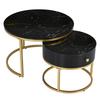 Couchtisch Rund, Satztisch 2er Set, Moderne Nesting Kaffeetisch Schublade, Gold Marmormuster, Sofatische Schlafzimmer Balkon Büro, Schwarz