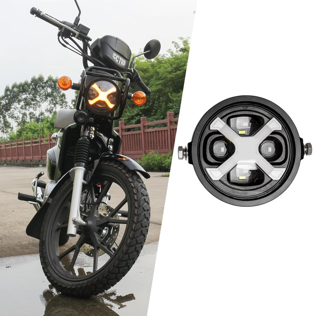 Motikvans Cross Cub 110 Headlight with DRL LED Motorcycle Headlight High Beam and Low Beam Switching Compatible with Honda Cross Cub CC110 Yellow (X