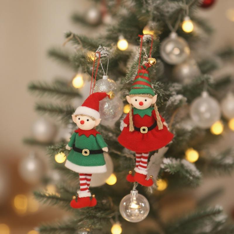 Christmas Elves Stuffed Plush Dolls Hanging Ornaments Xmas Tree Party Decor Cute Boy Girl Elf Hanging Pendants Gifts New Year