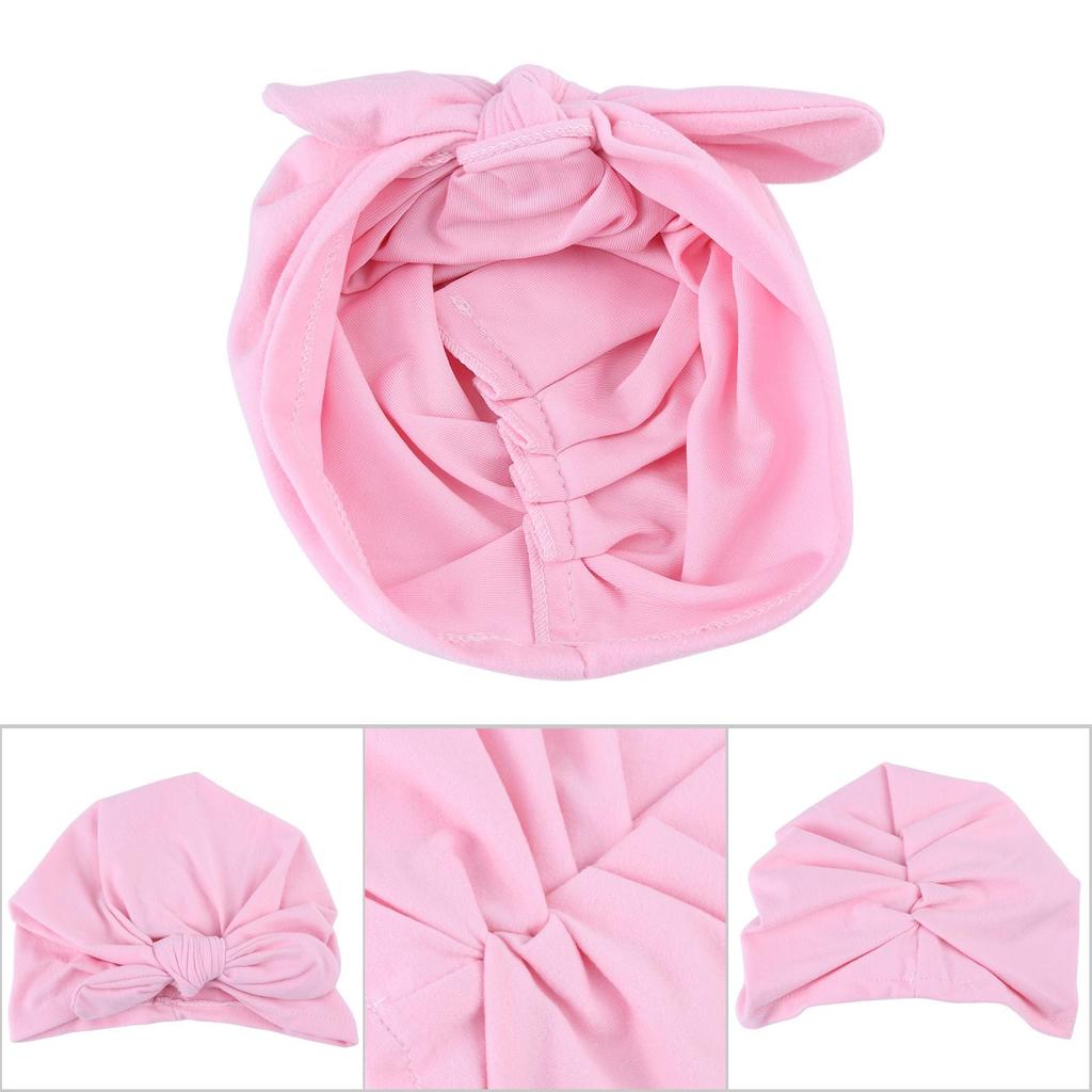 Neugeborenes Baby Weicher Turban Hut Warme Mütze Krankenhausmütze mit Schleife Niedliche Säuglingskopfbedeckung(Rosa)