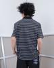 THEMUSEUMVISITOR Flower Embroidery Stripe Collared T-Shirt (Black)