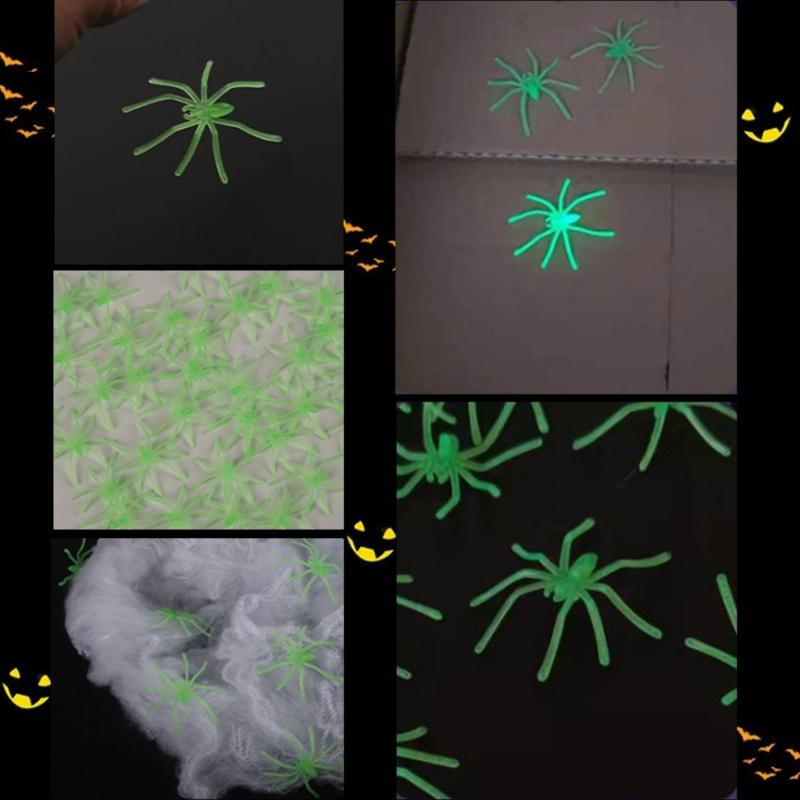 20/50PCS Halloween Spiders Figurine Props Noctilucence Spiders Props Light Up Realistic Spiders Party Favor Bag Fillers