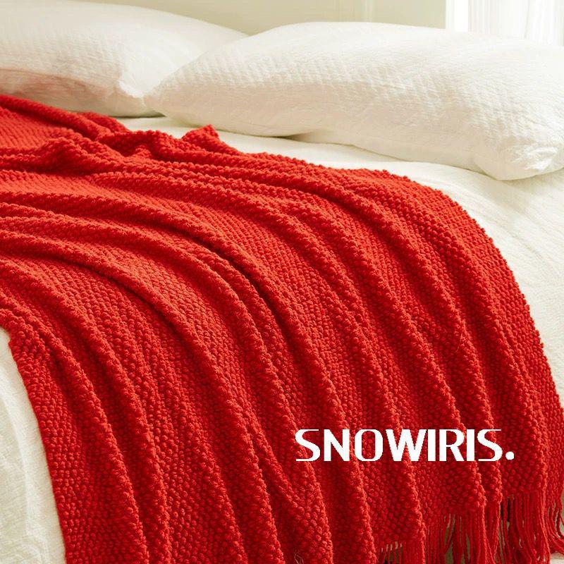 Red Wedding Sofa & Bed Blanket Cover, Bed Flag, Dowry Shawl, Knit Blanket Runner