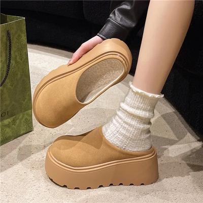 Merk Damesschoenen Baotou Damespantoffels Mode Ronde Neus Casual Pantoffels Dames Uitverkoop Kort Pluche Platform Pantoffels