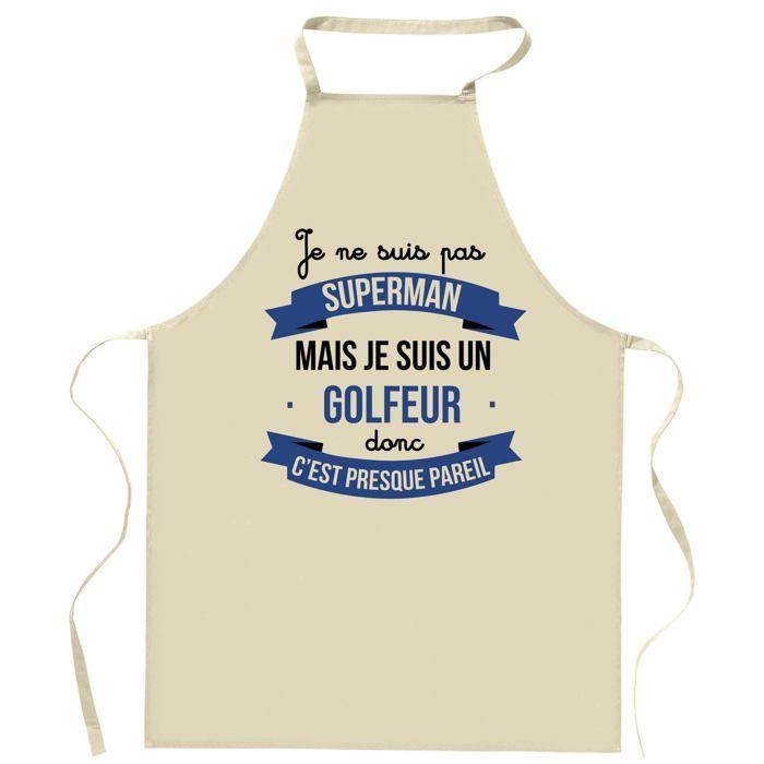 Tablier de cuisine - Golfeur Superhéros - Coton résistant - Impression française DTG - Liens ajustables