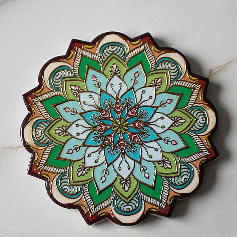 Keramische onderzetter met mandala-bloemmotief - Warmte-isolerende en antislip decoratieve mat voor koffie- en eettafels