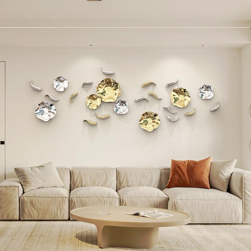 Fish-shaped Hanging Ornaments with Lotus Leaves Living Room Decorative Sofa Background Wall Metal Wall Hanging Ornaments
