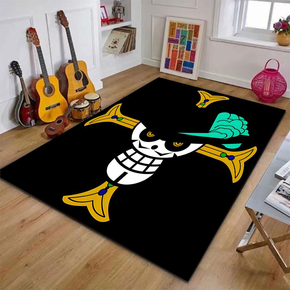 Skeleton Pirate Emblem with Blue Hat Patterned carpet, suitable as a non slip play mat for the living room and bedroom sofa