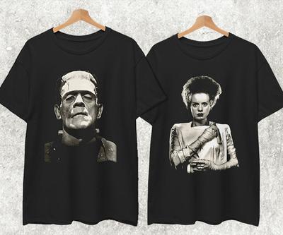 The Bride and Frankenstein T Shirt, Best Custom For Couple Halloween Horror Tee Unisex T-Shirt