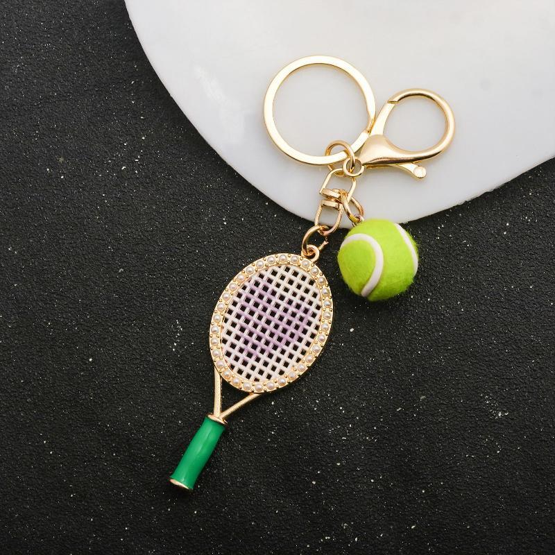 Crystal Heart Tennis Racket Keychain Mini Felt Tennis Ball Bag Charm Sports Key Ring Backpack Purse Pendant Gift For Women