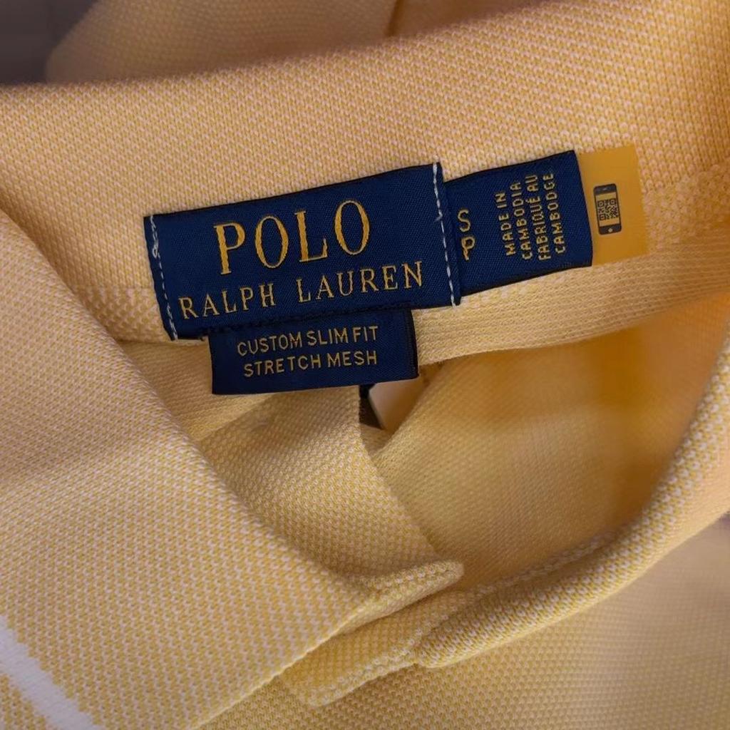 Polo Ralph Lauren Striped Trim Logo Embroidered Casual Short Sleeve Polo Shirt Men Tops Beige 710898948-005