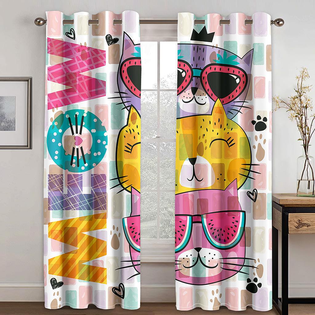 Levné Kreslené Vtipné Kočky Vlastní Dětské 2 Kusy Doprava Zdarma Tenké Závěsy do Obývacího Pokoje Ložnice Dětské Okenní Závěsy