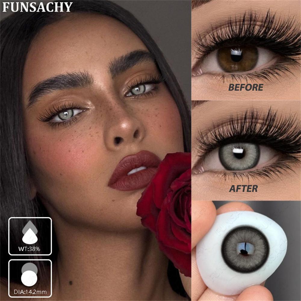 Funsachy 1 Pair Contact Lenses Pupil Blue Eye Color Eye Lenses Beautiful Natural Soft Brown Gray Cosmetic Lenses Annual